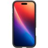 Czarne etui ochronne na smartfon z widocznym ekranem, na którym wyświetlany jest gradientowy wzór w odcieniach czerwieni, fioletu i niebieskiego. Etui ma solidną konstrukcję z wyraźnie zaznaczonymi krawędziami.