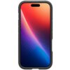 Na zdjęciu znajduje się szare etui na telefon z wyświetlaczem pokazującym gradientowy wzór w odcieniach czerwieni, pomarańczu, fioletu i niebieskiego. Etui ma solidną konstrukcję z widocznymi wzmocnieniami na krawędziach.