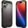 Na zdjęciu widoczne jest szare etui na telefon z napisem "SPIGEN" oraz przyciskiem z oznaczeniem "PWR". Obok etui znajduje się telefon z kolorowym wyświetlaczem.