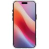 Przezroczysto-białe etui na smartfon z widocznym gradientowym tłem w odcieniach pomarańczowego, różowego i fioletowego. Etui ma wycięcia na przyciski i porty urządzenia.