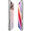 Przezroczysto-białe etui na telefon z widocznymi przyciskami i otworami na kamerę oraz porty, zaprojektowane dla modelu Apple iPhone 17 Pro Max. Na etui znajduje się logo "SPIGEN".