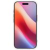Przezroczyste etui na smartfon z widocznym gradientowym tłem w odcieniach pomarańczowego, różowego i fioletowego. Etui ma wycięcia na przyciski i porty urządzenia.