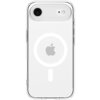 Przezroczyste etui na telefon z widocznym logo Apple pośrodku oraz okrągłym wzorem wokół niego, przeznaczone do modelu iPhone. Etui ma wycięcia na aparat i przyciski, a jego kolor to przezroczysto biały.