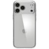 Przezroczyste etui na telefon z trzema dużymi otworami na aparaty oraz mniejszymi na inne elementy, z widocznym logo w kształcie nadgryzionego jabłka. Produkt jest przeznaczony do modelu Apple iPhone 17 Pro Max.