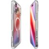 Przezroczyste etui na telefon z widocznymi wycięciami na przyciski i aparat, z białym okręgiem MagSafe na tylnej części. Etui jest dopasowane do modelu telefonu z trzema obiektywami aparatu.
