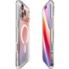 Przezroczyste etui na telefon z widocznym okręgiem MagSafe, przeznaczone do modelu Apple iPhone 17 Pro, ukazane z dwóch stron. Etui ma wycięcia na przyciski i aparat, a jego kolor to biały.