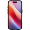 Przezroczyste etui na telefon z czarnymi krawędziami, w którym znajduje się urządzenie z wyświetlaczem pokazującym abstrakcyjny gradient kolorów od czerwieni przez pomarańcz do fioletu. Na ekranie widoczny jest wycięty otwór na aparat i czujniki.