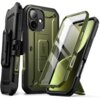 Zielone etui SUPCASE Ub Pro do Apple iPhone 17 z solidną konstrukcją, widoczne są detale takie jak tekstura i wycięcia na aparat oraz przyciski. Na etui znajduje się napis "UB Pro", a jego powierzchnia jest matowa z elementami ochronnymi.