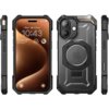 Czarne etui SUPCASE UB Grip Mag MagSafe do Apple iPhone 17 jest widoczne z przodu, z tyłu i z boku, z wyraźnym logo producenta na górze. Na ekranie telefonu widoczna jest godzina 10:43, data "Wed 1", oraz dodatkowe informacje takie jak "5:56 AM", "10:00 P