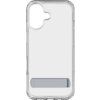 Przezroczyste etui na telefon z wycięciem na aparat i wbudowaną podstawką w dolnej części. Produkt jest przeznaczony do modelu Apple iPhone 17.
