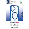 Na zdjęciu znajduje się opakowanie etui do telefonu z logo "cellularline protect" oraz napisem "ICONIC MAG" i "Designed for: iPhone 17". Widoczne są również ikony z opisami: "Anti-Yellow", "Protection Level", "Impact Protection" oraz informacja "THE CASE 