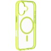 Przezroczysto-zielone etui na telefon z widocznym okrągłym wzorem na środku, przeznaczone do Apple iPhone 17. Produkt posiada wycięcia na aparat i przyciski boczne.