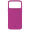 Różowe etui na telefon z dużym otworem na aparat, wykonane z gładkiego materiału. Na dole etui widoczne jest logo w kształcie stylizowanej litery "C".