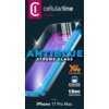 Na zdjęciu widoczna jest grafika promująca szkło hartowane "CELLULARLINE Xtreme Glass Antiblue" do iPhone 17 Pro Max, z dużym napisem "ANTIBLUE XTREME GLASS" oraz ikonami informującymi o cechach produktu, takimi jak "X4 STRONGER", "EYECARE PROTECTION" i "