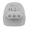 Biały adapter podróżny z trzema metalowymi bolcami, na którym widnieją oznaczenia: "Model: B501T", "Rating: 250V~ 10A MAX, 2500W MAX", "Indoor use only IP20", "Compliant with: BS8546, IEC60884-2-5", "Made in China", oraz symbole CE, przekreślonego kosza i