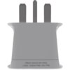 Szary adapter podróżny z trzema metalowymi bolcami, na którym widnieje tekst: "Max. 10A / Max. 2500W / 250V~ Does not convert voltage". Adapter ma zaokrąglone krawędzie i gładką powierzchnię.
