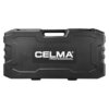 Czarna walizka z tworzywa sztucznego z wyraźnym logo "CELMA PROFESSIONAL" na środku. Walizka ma solidną konstrukcję z uchwytem na górze.