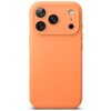 Pomarańczowe etui na telefon z trzema dużymi otworami na aparaty oraz dwoma mniejszymi otworami na dodatkowe elementy. Etui ma gładką powierzchnię i zaokrąglone krawędzie.