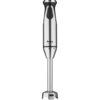 Na zdjęciu widoczny jest metalowy blender ręczny z napisem "Amica 1000W" na obudowie. Blender ma ergonomiczny uchwyt i końcówkę miksującą z czterema ostrzami.