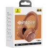 Opakowanie słuchawek nausznych w kolorze miedzianym z napisem "inspire XH1 Noise Cancelling Headphones" oraz logo "baseus" na żółtym tle. Na opakowaniu znajdują się również oznaczenia "Hi-Res Audio", "LDAC", "Dolby Audio", "-48dB ANC", "1000h", "SuperBass