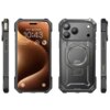 Szare etui SUPCASE UB Grip Mag MagSafe do Apple iPhone 17 Pro Max jest widoczne z przodu, z tyłu i z boku, prezentując solidną konstrukcję z wyraźnymi krawędziami i okrągłym uchwytem na tylnej części. Na ekranie telefonu widoczna jest godzina 10:43, data 