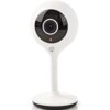 Biała kamera wewnętrzna o nowoczesnym designie, z okrągłym obiektywem umieszczonym centralnie na czarnej powierzchni. Na obudowie widoczne jest logo producenta.