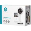 Pudełko przedstawia kamerę Nedis SmartLife z napisem "Smart IP Camera for indoor use" oraz ikonami oznaczającymi rozdzielczość 1080p i pojemność 128GB. Widoczny jest również telefon z aplikacją oraz oznaczenie modelu WIFICI06CWT.