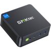 Czarny komputer mini PC z logo "GMKtec" na górze obudowy oraz naklejką "Intel Core i7". Na przednim panelu znajdują się przycisk zasilania, port USB-C, dwa porty USB oraz gniazdo audio.