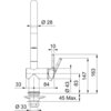 Schemat techniczny baterii z wymiarami: wysokość całkowita 163 mm, wysokość do wylewki 147 mm, średnica wylewki 28 mm, średnica podstawy 33 mm, maksymalna grubość montażu 45 mm, odległość od wylewki do uchwytu 84 mm, wysokość uchwytu 10 mm.
