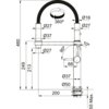 Schemat techniczny baterii kuchennej z wymiarami w milimetrach, pokazujący wysokość 460 mm, zasięg wylewki 200 mm oraz średnice różnych elementów, takich jak Ø27, Ø37, Ø16 i Ø50. Widoczne są kąty obrotu 360°, 90° i 10°, a maksymalna grubość montażu to 55 
