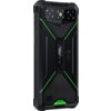 Czarny smartfon z zielonymi akcentami, posiadający teksturę na tylnej obudowie oraz widoczne logo "OUKITEL". Na górze obudowy znajdują się dwa obiektywy aparatu i napis "HD".