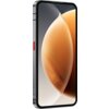 Smartfon z dużym ekranem, na którym widoczna jest abstrakcyjna grafika w odcieniach pomarańczowego i szarego. Na bocznej krawędzi urządzenia znajduje się czerwony przycisk oraz oznaczenia CE i przekreślony kosz.