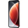 Czerwony smartfon z dużym ekranem o przekątnej 6.7 cala, wyświetlający abstrakcyjną grafikę w odcieniach pomarańczowego i czerwonego. Na boku urządzenia widoczne są przyciski regulacji głośności i zasilania.