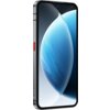 Smartfon z dużym ekranem o przekątnej 6.7 cala, wyświetlający niebiesko-białą grafikę, z widocznym czerwonym przyciskiem na bocznej krawędzi. Obudowa urządzenia jest szara, a na boku znajdują się oznaczenia CE i inne symbole.