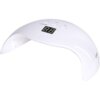Biała lampa UV/LED do paznokci z wyświetlaczem LCD pokazującym cyfry "8.8" oraz trzema przyciskami oznaczonymi jako "Low Heat Mode", "mode" i "mode 2". Na powierzchni widoczne są także oznaczenia CE.