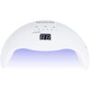 Biała lampa UV/LED do paznokci z wyświetlaczem LCD i trzema przyciskami oznaczonymi jako 99S, 60S, 30S, oraz napisem "Low Heat Mode". Na górze widoczny jest napis "NEONAIL".
