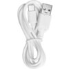 Na zdjęciu widoczny jest biały kabel USB z końcówkami USB-A i USB-C, zwinięty w pętlę. Na wtyczce USB-A znajduje się symbol USB.