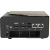 Czarny komputer z widocznymi portami: HDMI, USB 4, OCulink, dwa porty USB, dwa porty Ethernet oraz gniazdo słuchawkowe. Na obudowie znajdują się także symbole graficzne oznaczające poszczególne porty.