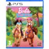 Okładka gry "Barbie Horse Trails" na PS5 przedstawia dwie postacie na koniach na tle malowniczej ścieżki wśród drzew i gór, z logo "OG Outright Games" oraz oznaczeniem wiekowym "3" w lewym dolnym rogu. Na górze widnieje logo PS5, a w centrum znajduje się 
