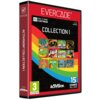 Czerwona okładka z napisem "EVERCADE" i "COLLECTION 1" zawiera kolorowe miniatury gier oraz informacje "15 GAMES INCLUDED" i "LICENSED BY ACTIVISION". Widoczne jest logo PEGI z oznaczeniem "3" oraz napis "ACTIVISION COLLECTION 1" na grzbiecie.
