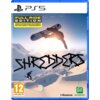 Okładka gry "Shredders: Full Ride Edition" na PS5 przedstawia snowboardzistę wykonującego skok na tle ośnieżonych gór, z dużym napisem "SHREDDERS" na środku. W lewym górnym rogu znajduje się logo PS5, a poniżej żółty napis "FULL RIDE EDITION" z informacją