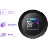 Na zdjęciu znajduje się okrągły wyświetlacz z napisem "NZXT 32° Liquid" oraz kolorowym wskaźnikiem. Obok wyświetlacza znajdują się informacje: "1.54 in Square LCD", "240x240 Resolution" i "30 Hz Refresh Rate", zapisane w fioletowym kolorze.