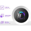 Na zdjęciu znajduje się okrągły wyświetlacz z napisem "NZXT 32° Liquid" oraz kolorowym wskaźnikiem w kształcie półkola. Obok wyświetlacza znajdują się informacje: "1.54 in Square LCD", "240x240 Resolution" i "30 Hz Refresh Rate".