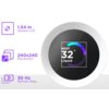 Na zdjęciu znajduje się okrągły wyświetlacz z napisem "NZXT 32° Liquid" oraz kolorowym wskaźnikiem w kształcie półkola. Obok wyświetlacza widoczne są trzy ikony z tekstem: "1.54 in Square LCD", "240x240 Resolution" i "30 Hz Refresh Rate".