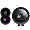 Czarne, okrągłe urządzenie z wyświetlaczem LCD pokazującym temperaturę cieczy "NZXT 32° Liquid" oraz wykresy procentowe "GPU 47%" i "CPU 30%". Na innym wyświetlaczu widoczna jest temperatura "NZXT 30° Liquid" z kolorowym wskaźnikiem.