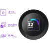 Na zdjęciu znajduje się okrągły wyświetlacz z napisem "NZXT 32° Liquid" oraz kolorowym wskaźnikiem w kształcie półkola. Obok wyświetlacza widoczne są trzy opisy: "1.54 in Square LCD", "240x240 Resolution" i "30 Hz Refresh Rate", każdy z odpowiednią ikoną.