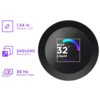 Na zdjęciu znajduje się okrągły wyświetlacz z napisem "NZXT 32° Liquid" oraz kolorowym wskaźnikiem w kształcie półkola. Obok wyświetlacza znajdują się trzy ikony z tekstem: "1.54 in Square LCD", "240x240 Resolution" i "30 Hz Refresh Rate".