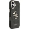 Czarne etui na telefon z teksturą i dużym, metalicznym logo składającym się z liter "G" oraz napisem "GUESS" na dole. Etui posiada wycięcia na aparat i przyciski boczne.