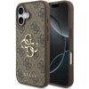 Brązowe etui na telefon z wzorem 4G i dużym, złotym logo GUESS, przeznaczone dla Apple iPhone 17. Na etui widoczny jest napis "GUESS".