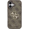 Brązowe etui na telefon z wzorem w ciemne logo 4G i dużym, złotym logo "GC" na środku. Na dole widoczny jest biały napis "GUESS".